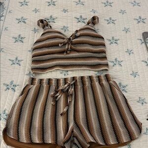 No Boundaries Brown and Cream Striped Women Shorts
